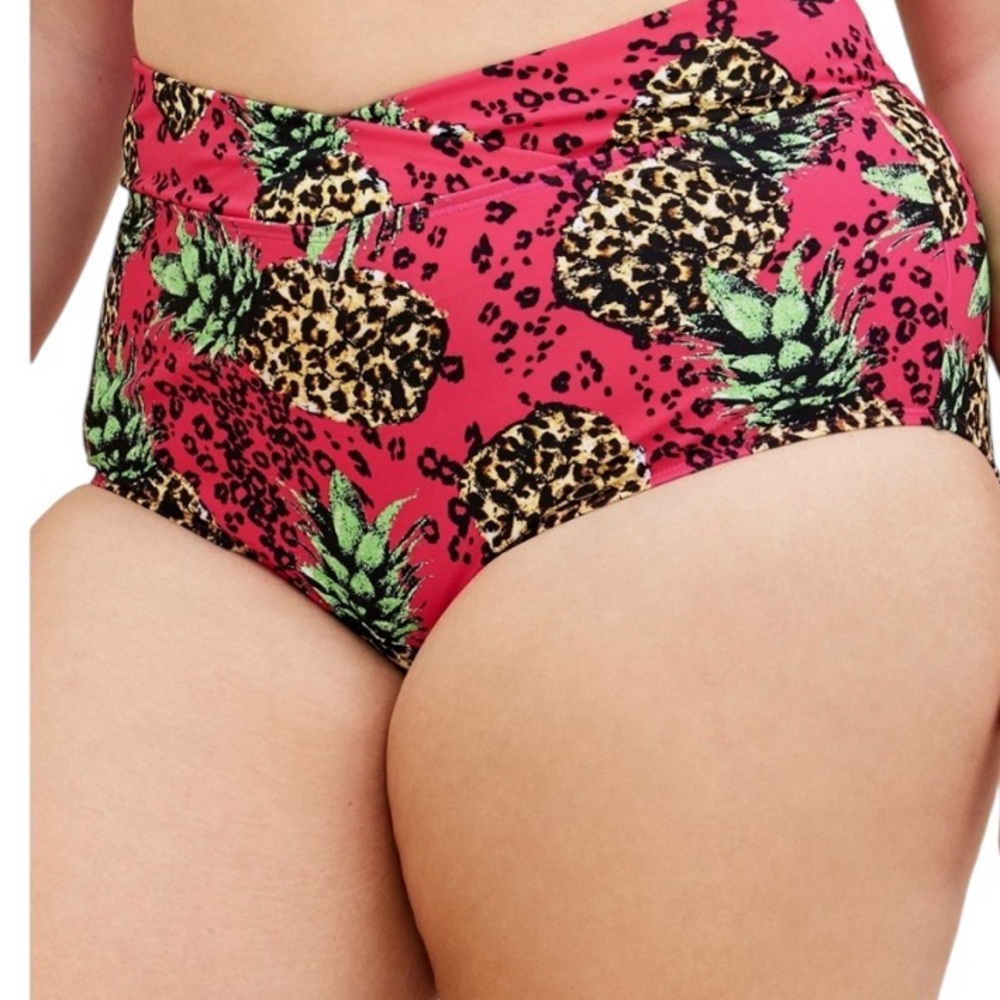 torrid High-Rise Wrap Rise Leopard Pineapple Print on Pink Bikini Bottom 4X